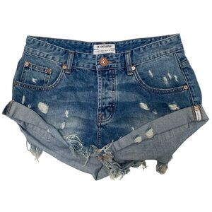 One Teaspoon Shorts Women's 26 Bandits Denim Twisted Hem Long Rise Waist